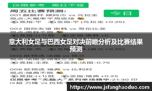 意大利女足与巴西女足对决前瞻分析及比赛结果预测